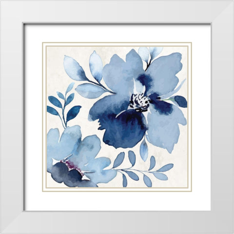 Cobalt Blossoms III White Modern Wood Framed Art Print with Double Matting by ND Art