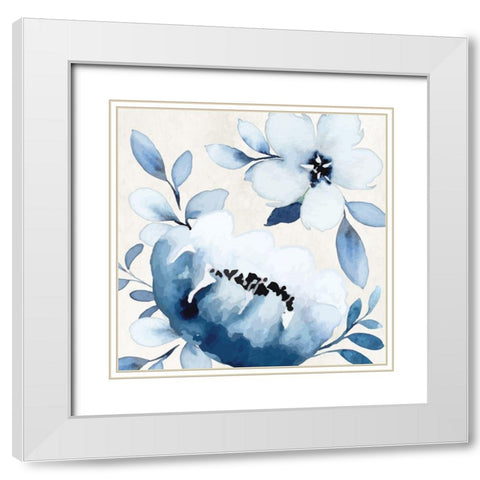 Cobalt Blossoms IV White Modern Wood Framed Art Print with Double Matting by ND Art