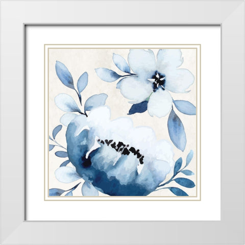 Cobalt Blossoms IV White Modern Wood Framed Art Print with Double Matting by ND Art
