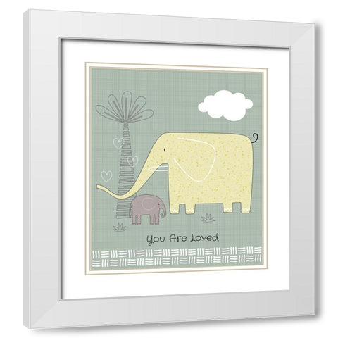 Loved Elephant White Modern Wood Framed Art Print with Double Matting by ND Art