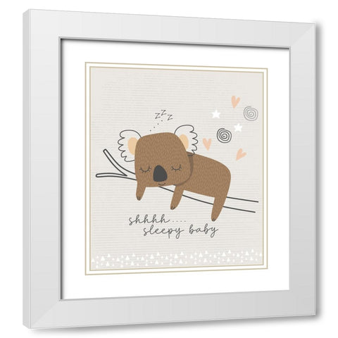 Sleepy Baby Koala White Modern Wood Framed Art Print with Double Matting by ND Art