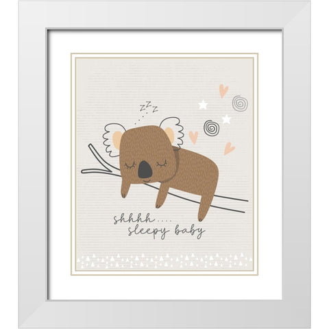 Sleepy Baby Koala White Modern Wood Framed Art Print with Double Matting by ND Art