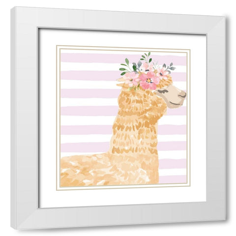 Llama II White Modern Wood Framed Art Print with Double Matting by ND Art