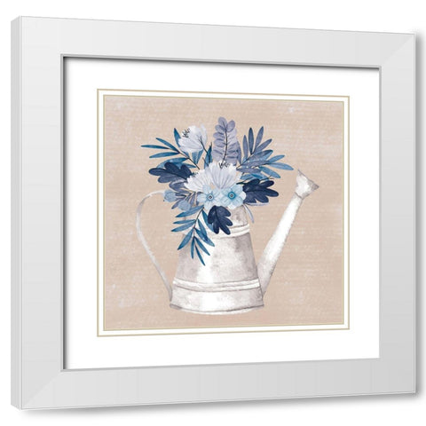 My Blue Floral White Modern Wood Framed Art Print with Double Matting by ND Art