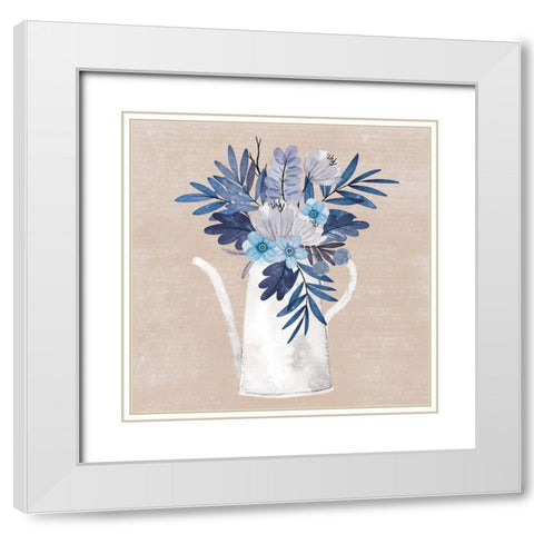 My Blue Floral III White Modern Wood Framed Art Print with Double Matting by ND Art