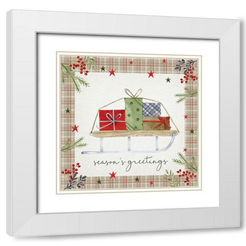 Seasons Greetings White Modern Wood Framed Art Print with Double Matting by ND Art