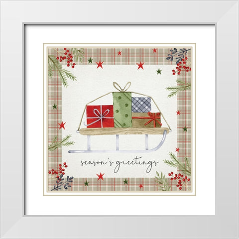 Seasons Greetings White Modern Wood Framed Art Print with Double Matting by ND Art