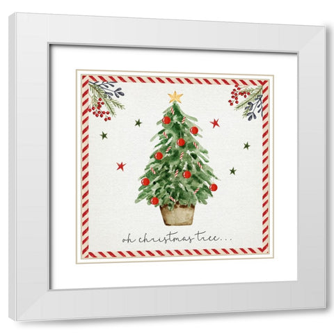 Oh Christmas Tree White Modern Wood Framed Art Print with Double Matting by ND Art