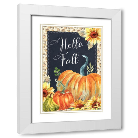 Hello Fall White Modern Wood Framed Art Print with Double Matting by ND Art