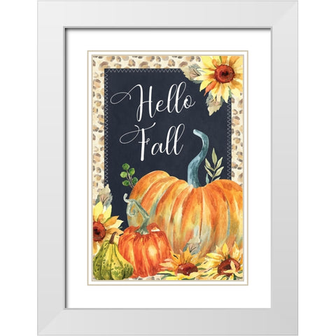Hello Fall White Modern Wood Framed Art Print with Double Matting by ND Art