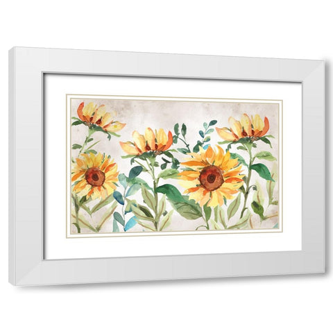 Sunflowers White Modern Wood Framed Art Print with Double Matting by ND Art