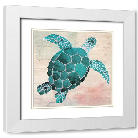 Sea Turtle White Modern Wood Framed Art Print with Double Matting by ND Art