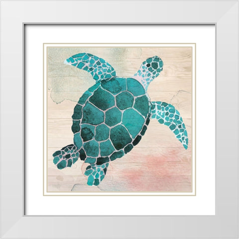 Sea Turtle White Modern Wood Framed Art Print with Double Matting by ND Art