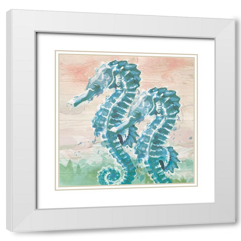 Sea Horses White Modern Wood Framed Art Print with Double Matting by ND Art