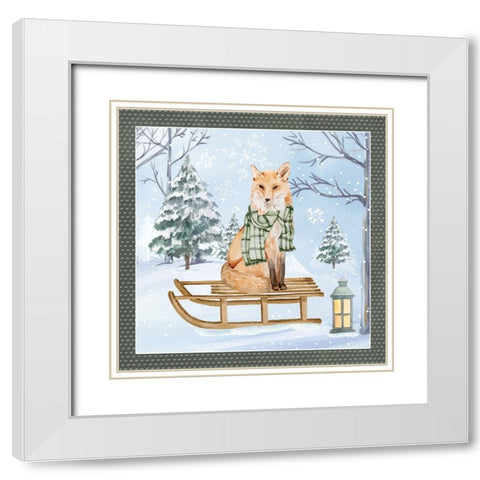 Winter Fox White Modern Wood Framed Art Print with Double Matting by ND Art