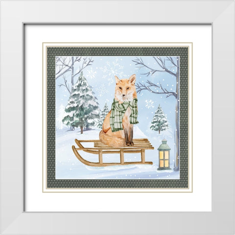 Winter Fox White Modern Wood Framed Art Print with Double Matting by ND Art