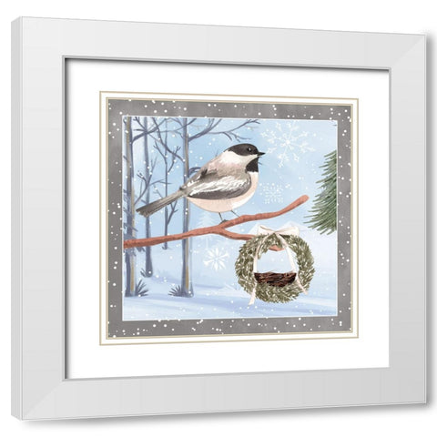 Chickadee White Modern Wood Framed Art Print with Double Matting by ND Art