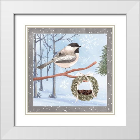 Chickadee White Modern Wood Framed Art Print with Double Matting by ND Art