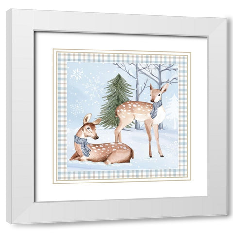 Winter Deer White Modern Wood Framed Art Print with Double Matting by ND Art
