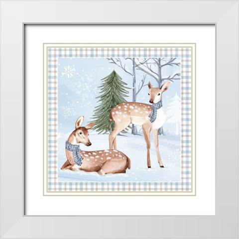 Winter Deer White Modern Wood Framed Art Print with Double Matting by ND Art