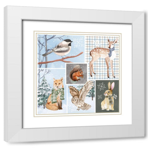 Winter Woodland Animals White Modern Wood Framed Art Print with Double Matting by ND Art