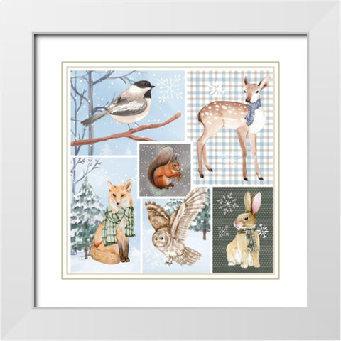 Winter Woodland Animals White Modern Wood Framed Art Print with Double Matting by ND Art