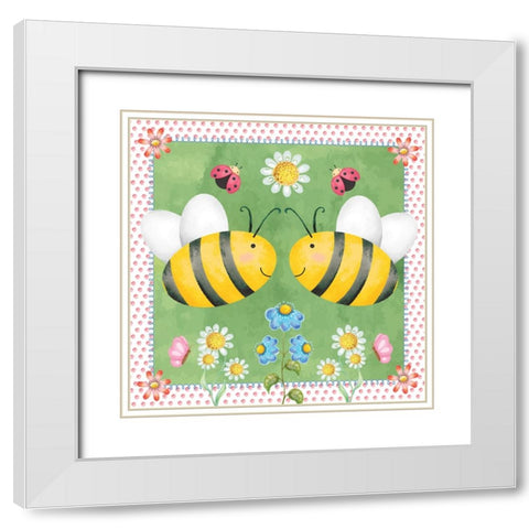 Bees White Modern Wood Framed Art Print with Double Matting by ND Art