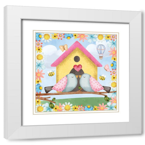 Love Birds White Modern Wood Framed Art Print with Double Matting by ND Art