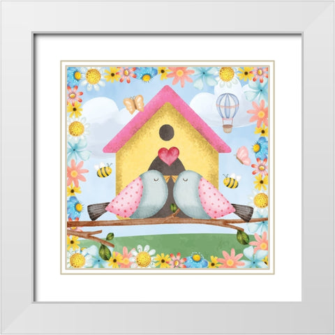 Love Birds White Modern Wood Framed Art Print with Double Matting by ND Art