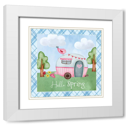 Hello Spring White Modern Wood Framed Art Print with Double Matting by ND Art