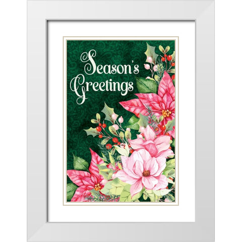 Seasons Greetings White Modern Wood Framed Art Print with Double Matting by ND Art