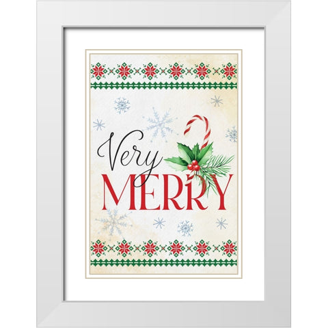 Very Merry White Modern Wood Framed Art Print with Double Matting by ND Art