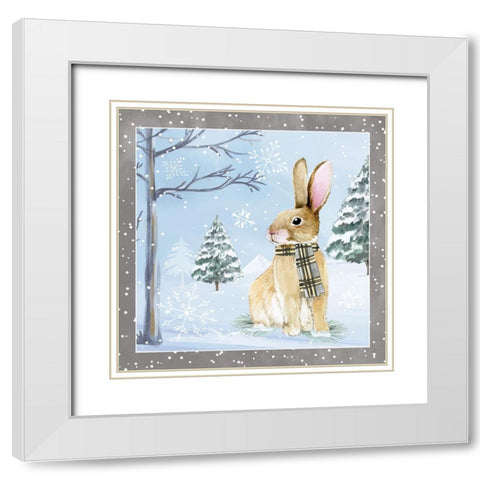 Snow Bunny White Modern Wood Framed Art Print with Double Matting by ND Art