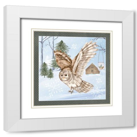 Snow Owl White Modern Wood Framed Art Print with Double Matting by ND Art