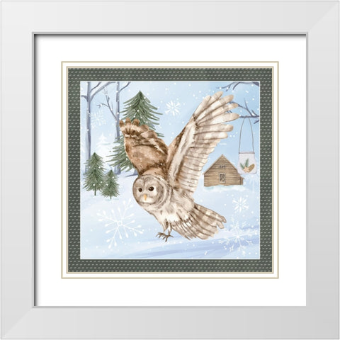 Snow Owl White Modern Wood Framed Art Print with Double Matting by ND Art