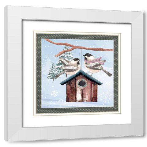 Winter Chickadees White Modern Wood Framed Art Print with Double Matting by ND Art