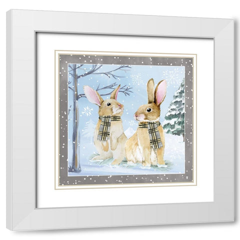 Snow Bunnies White Modern Wood Framed Art Print with Double Matting by ND Art