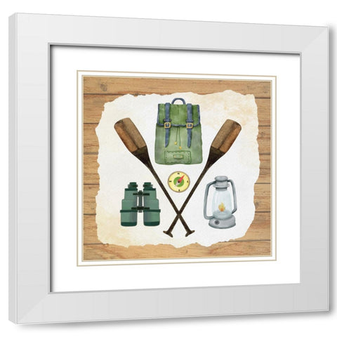 Camp Gear White Modern Wood Framed Art Print with Double Matting by ND Art
