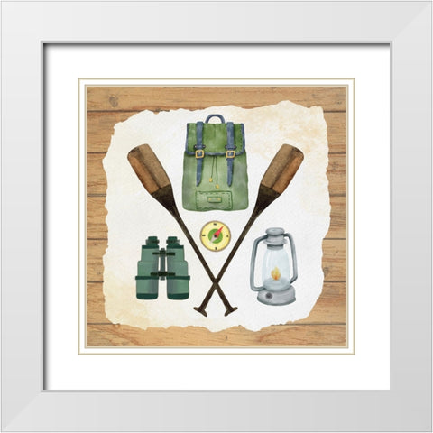 Camp Gear White Modern Wood Framed Art Print with Double Matting by ND Art