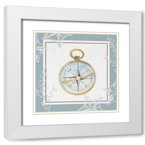 Compass White Modern Wood Framed Art Print with Double Matting by ND Art