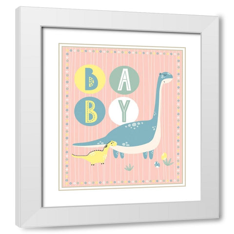 Baby Dino White Modern Wood Framed Art Print with Double Matting by ND Art