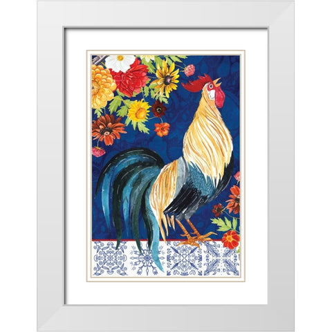 Rooster White Modern Wood Framed Art Print with Double Matting by ND Art