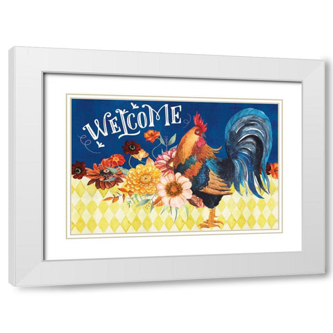 Welcome Rooster White Modern Wood Framed Art Print with Double Matting by ND Art