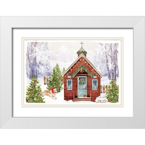 Country Christmas Church II White Modern Wood Framed Art Print with Double Matting by ND Art