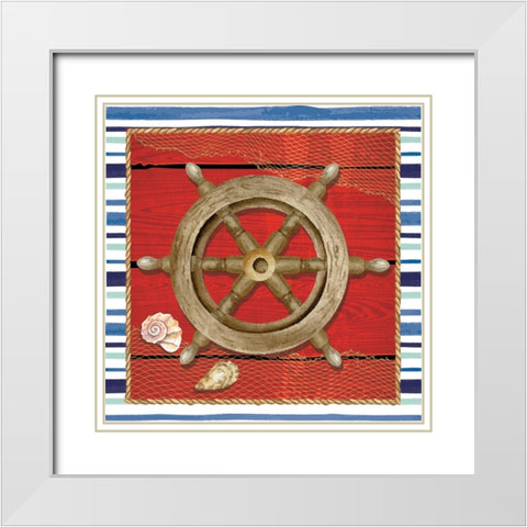 Steering Wheel White Modern Wood Framed Art Print with Double Matting by ND Art
