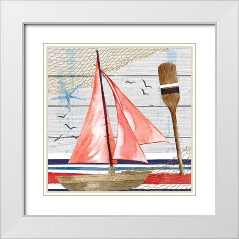 Sailboat White Modern Wood Framed Art Print with Double Matting by ND Art