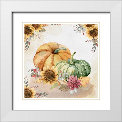 Harvest Pumpkins White Modern Wood Framed Art Print with Double Matting by ND Art