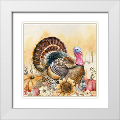 Harvest Turkey White Modern Wood Framed Art Print with Double Matting by ND Art