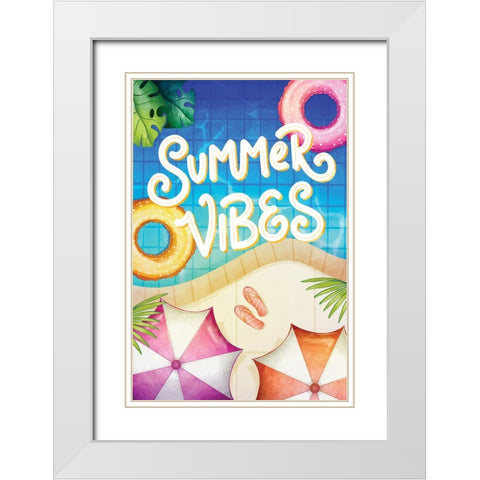 Summer Vibes White Modern Wood Framed Art Print with Double Matting by ND Art