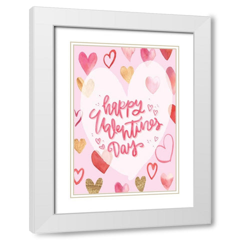 Happy Valentines Day White Modern Wood Framed Art Print with Double Matting by ND Art